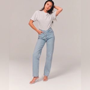 Abercrombie & Fitch Curve Love High Rise Dad Jean crisscross waist band